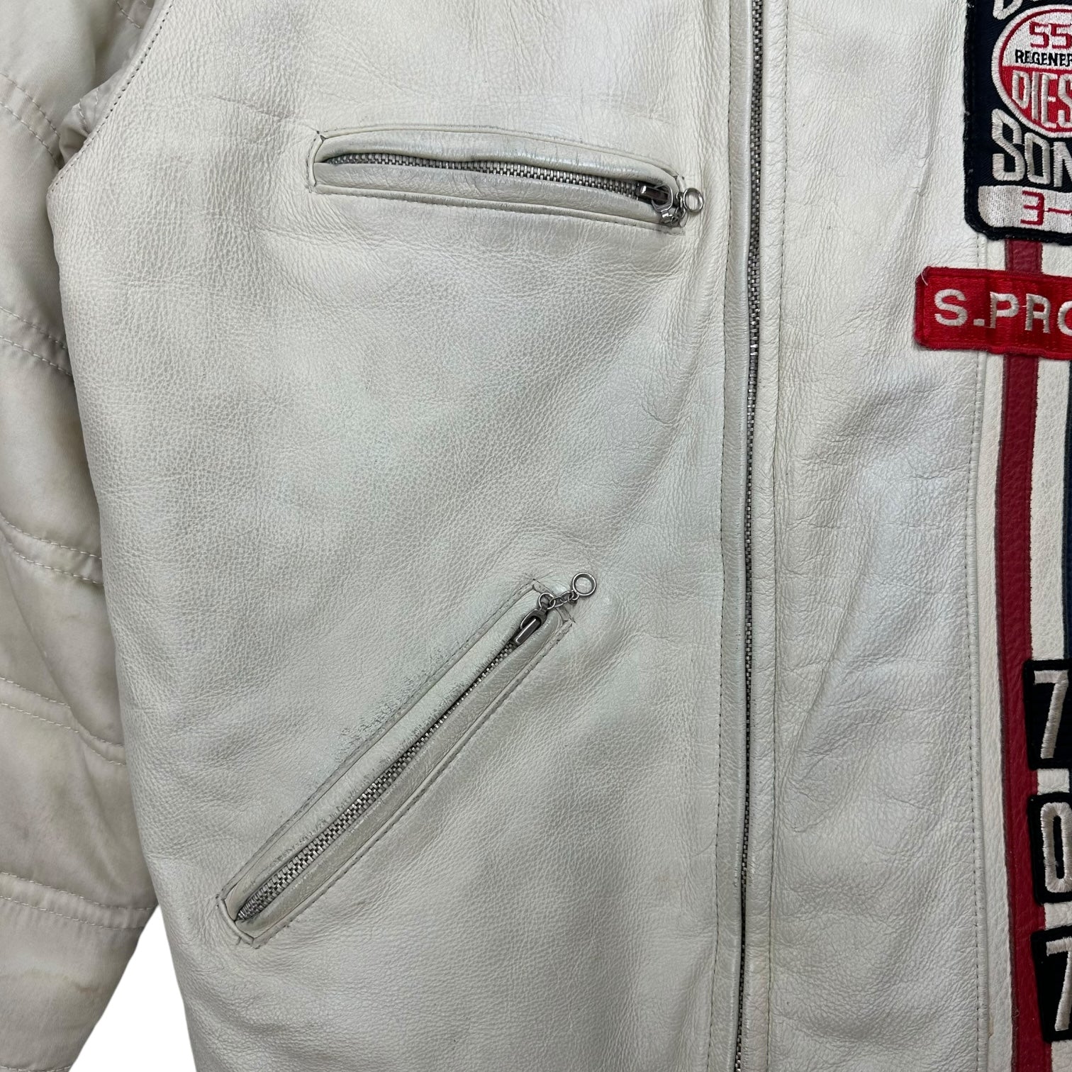 Vintage Diesel Leather Racer Jacket Cream