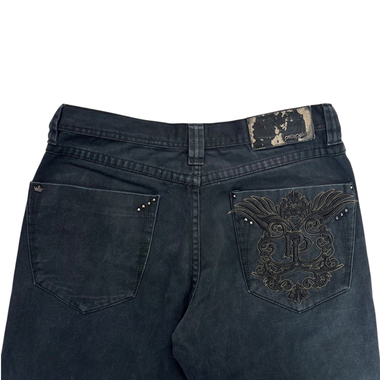 (W) Y2K Pelle Pelle Embroidered Baggy Jeans Black