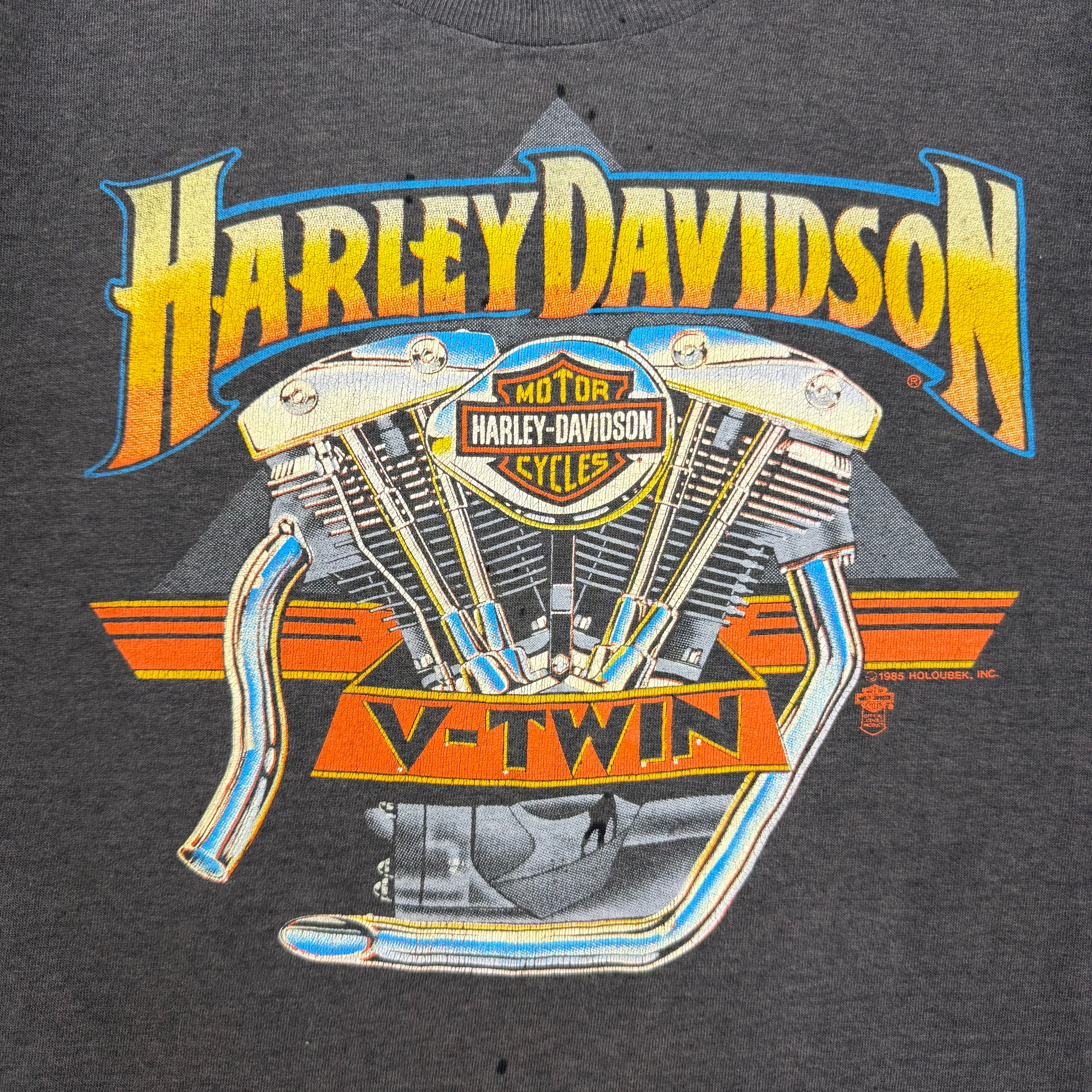 1982 Harley Davidson V-Twin Engine Tee Faded Black