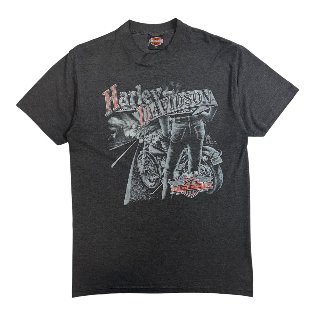 Harley Davidson 1989 3D Emblem Biker Butt T-Shirt Black