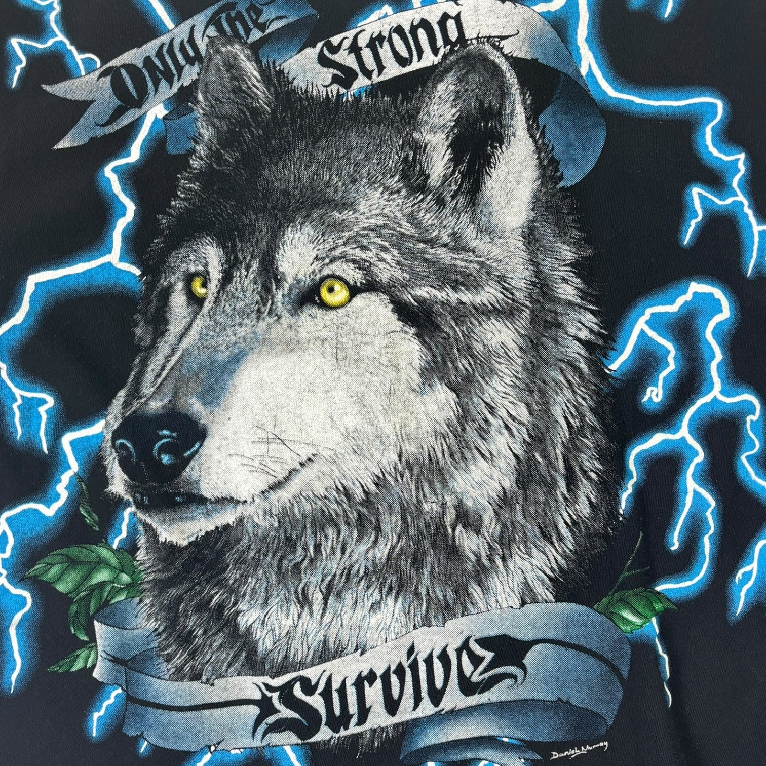 Vintage USA Thunder “Only The Strong Survive” Wolf T-Shirt Black