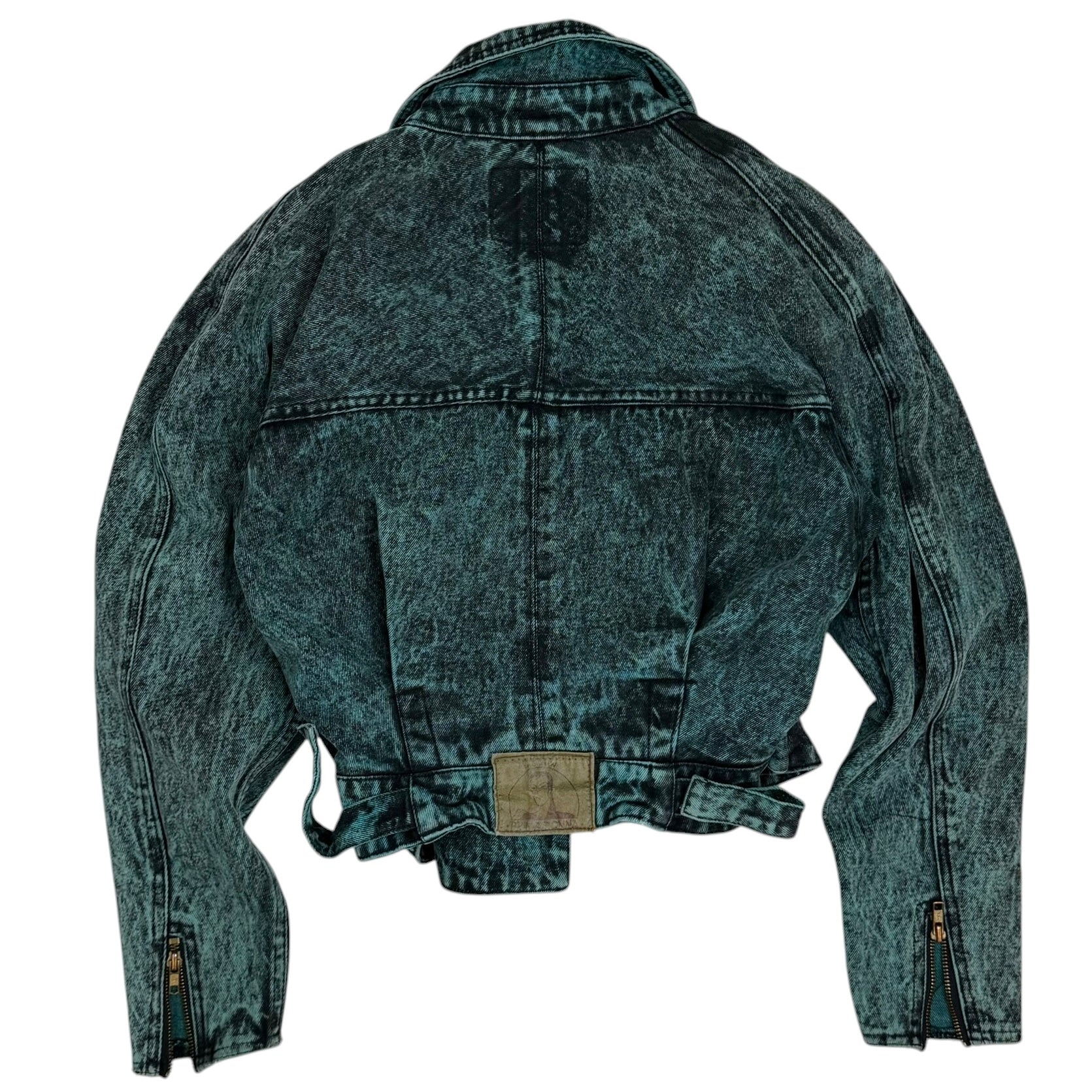(W) Vintage Prima Donna Acid Wash Denim Biker Jacket Teal