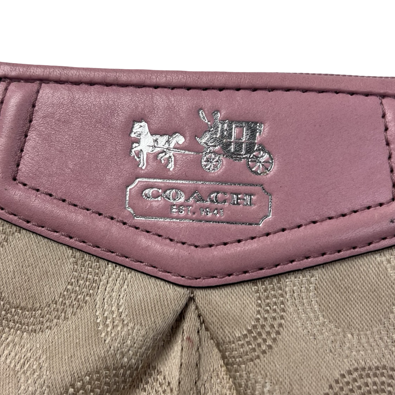 (W) Coach C Monogram Wristlet Pink/Ivory