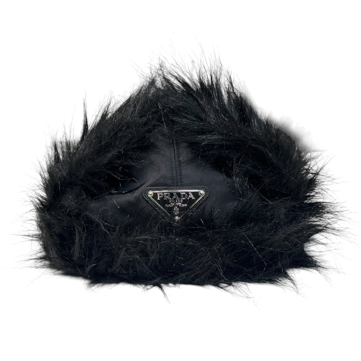 Prada Nylon Faux Fur Flap Cap