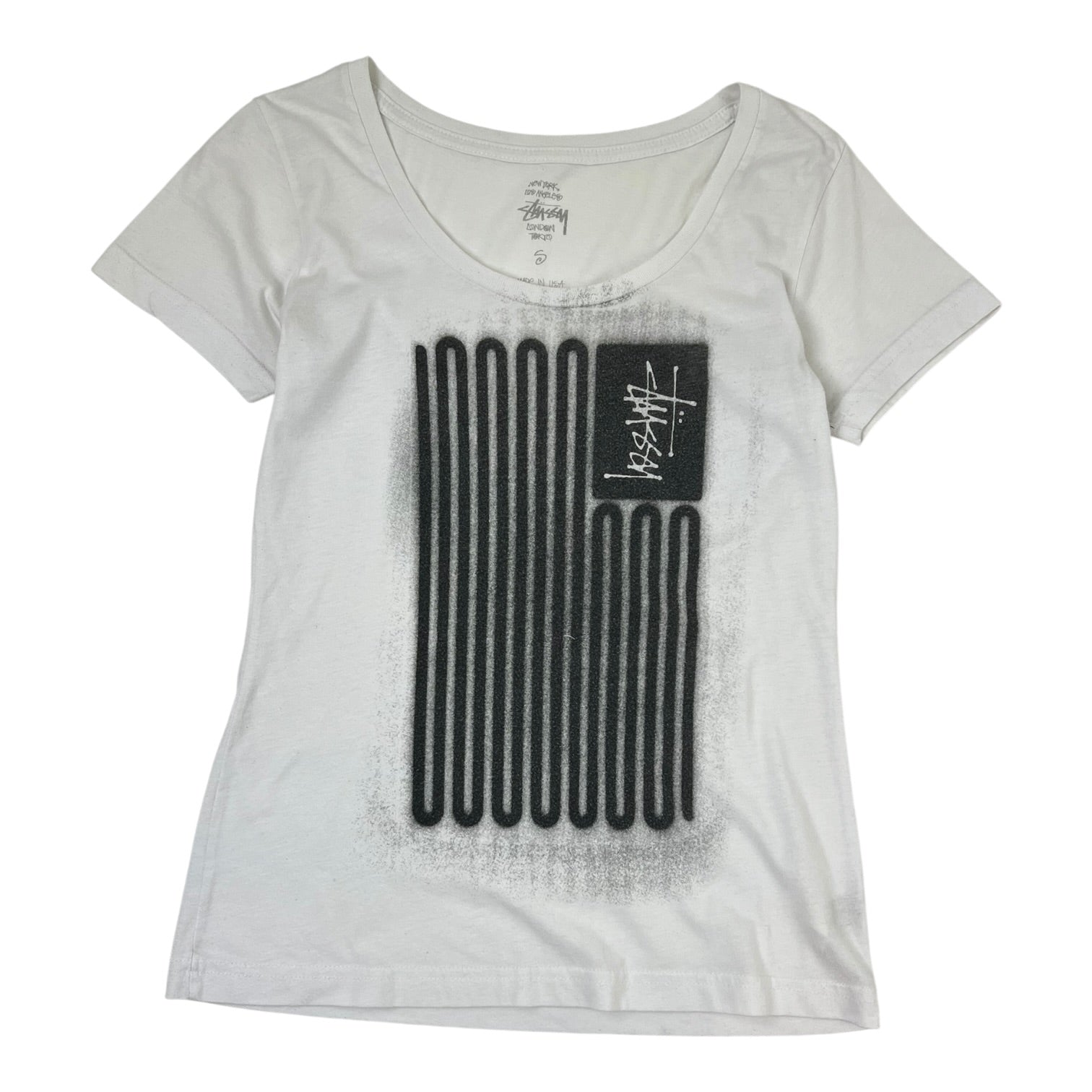 (W) Stussy Stenciled Black Flag Graphic T-Shirt