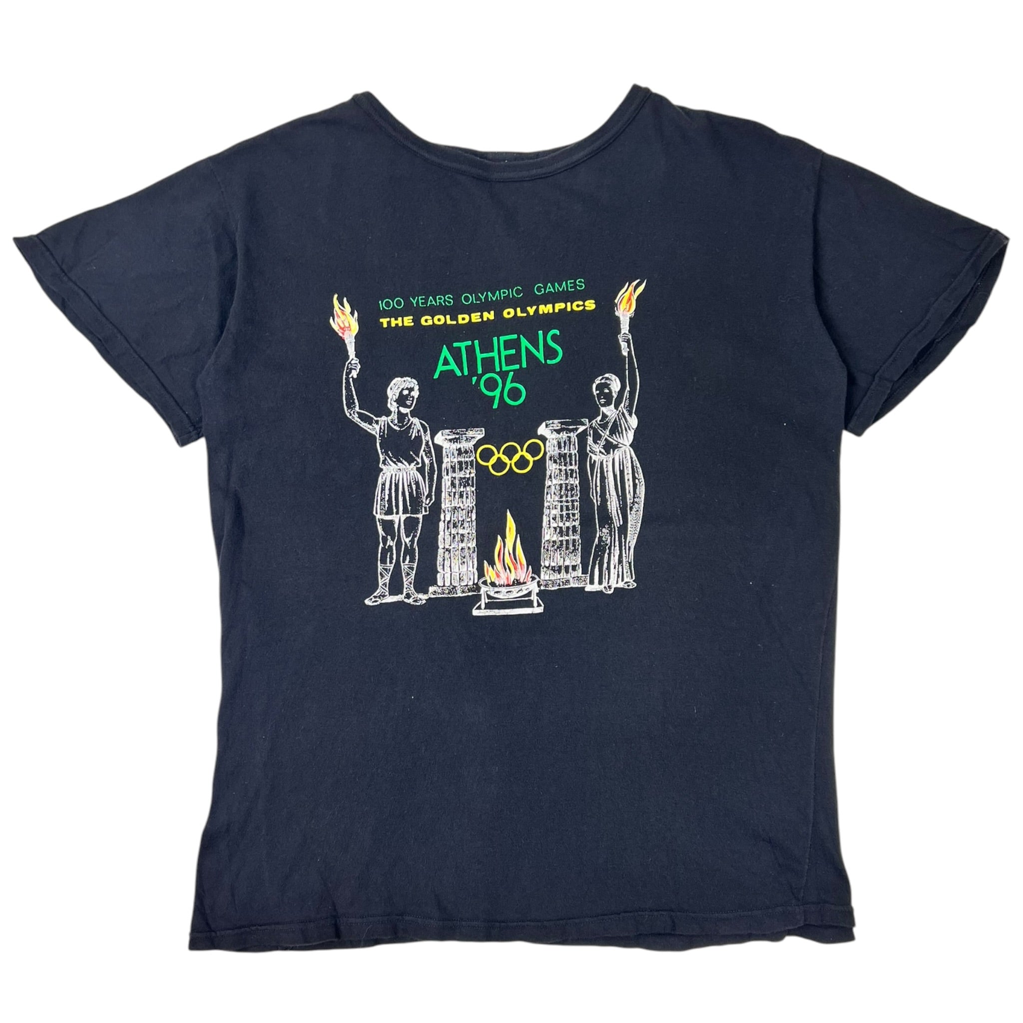 Vintage "100 Years Olympic Games The Golden Olympics Athens '96" Graphic Black T-shirt