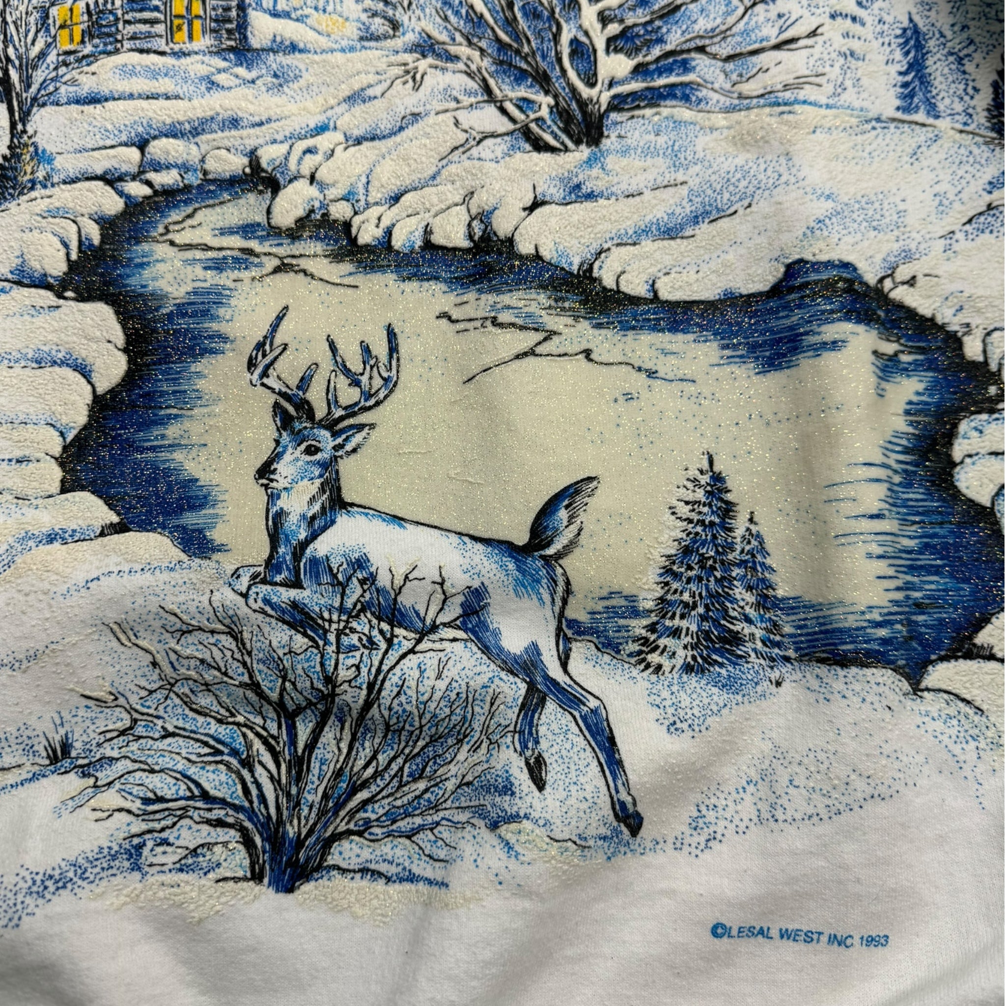 1993 Winter Postcard All Over Raised Print Sweater