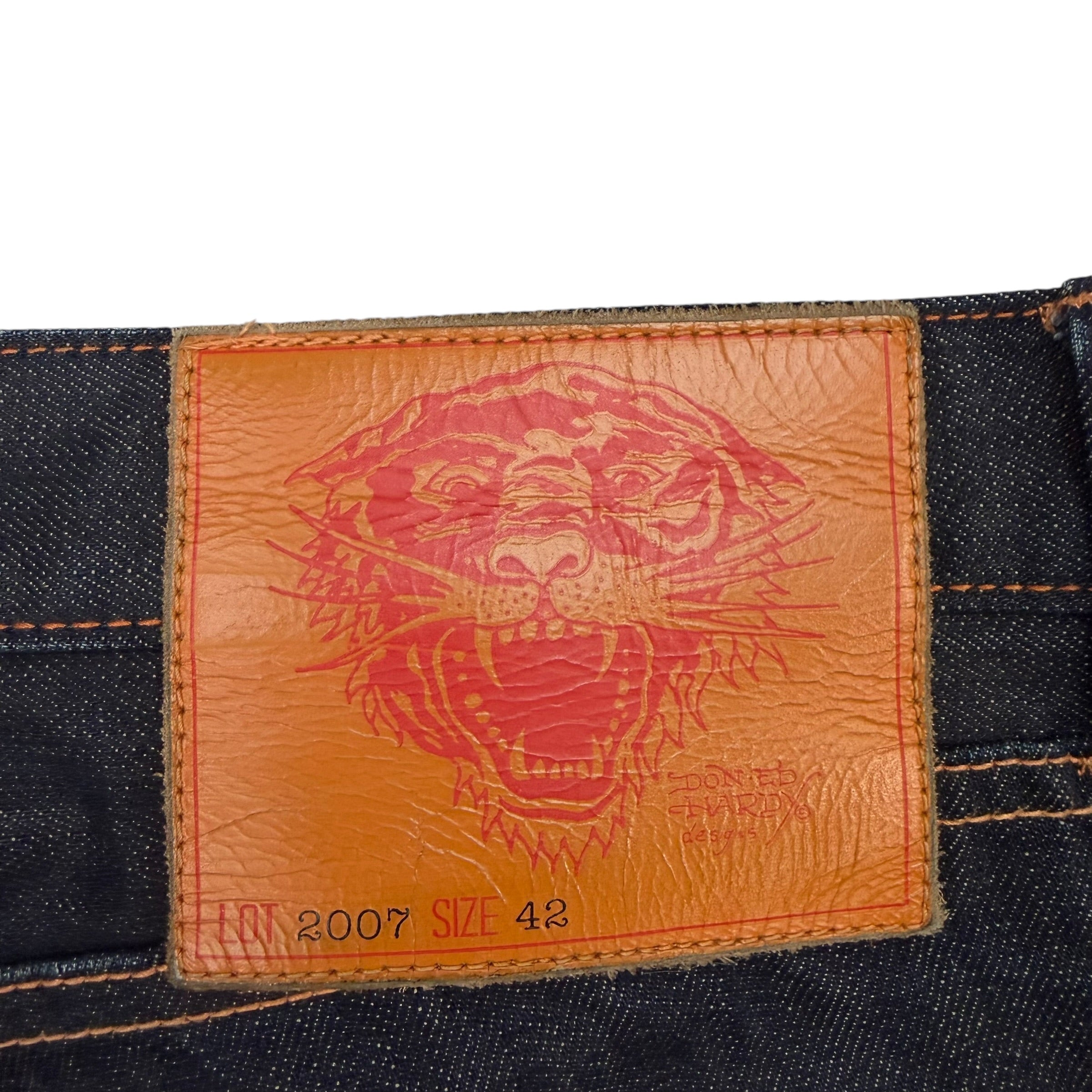 Vintage Ed Hardy Embroidered Raw Denim Jeans Indigo