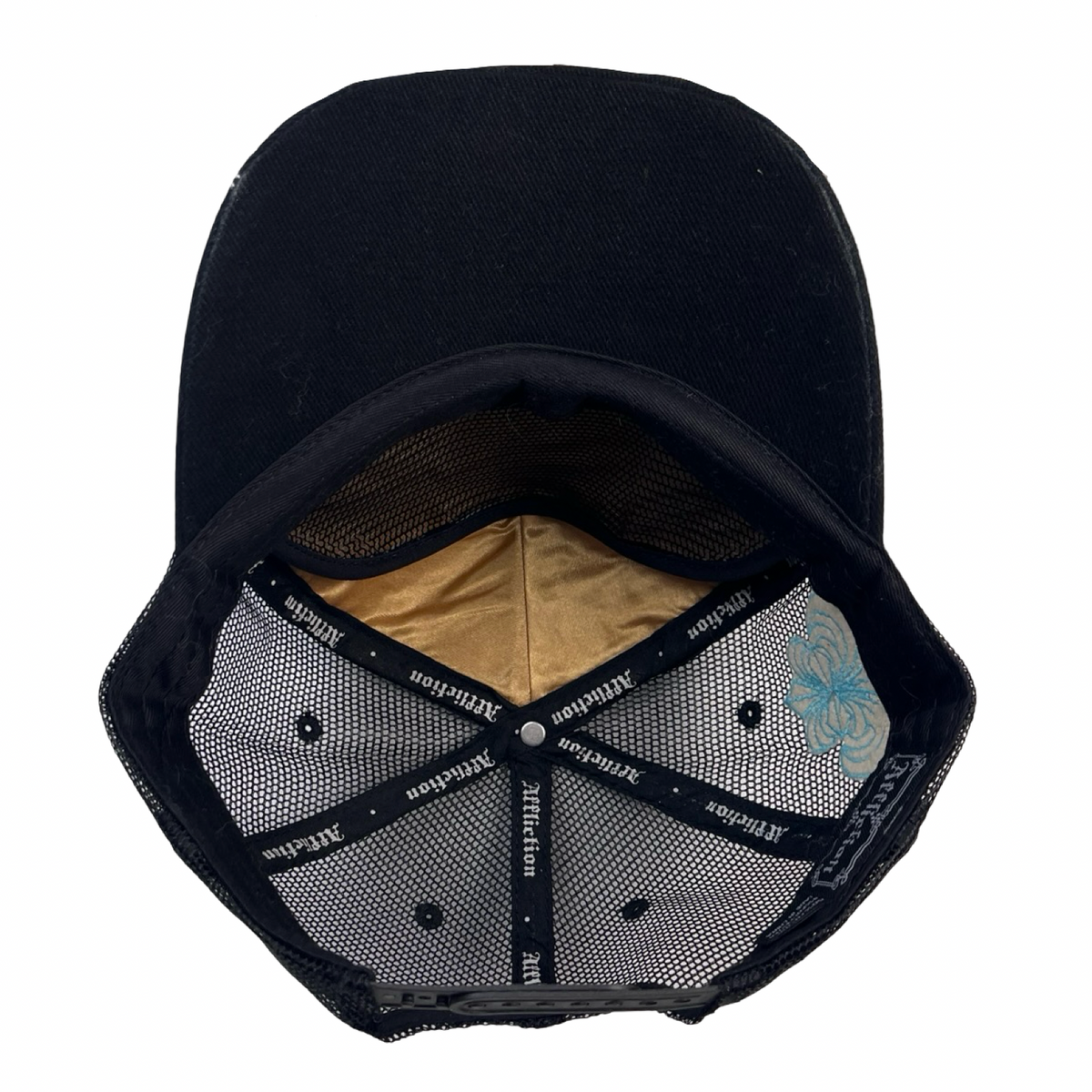 Vintage Y2K Affliction Embroidered Skull Trucker Hat Black