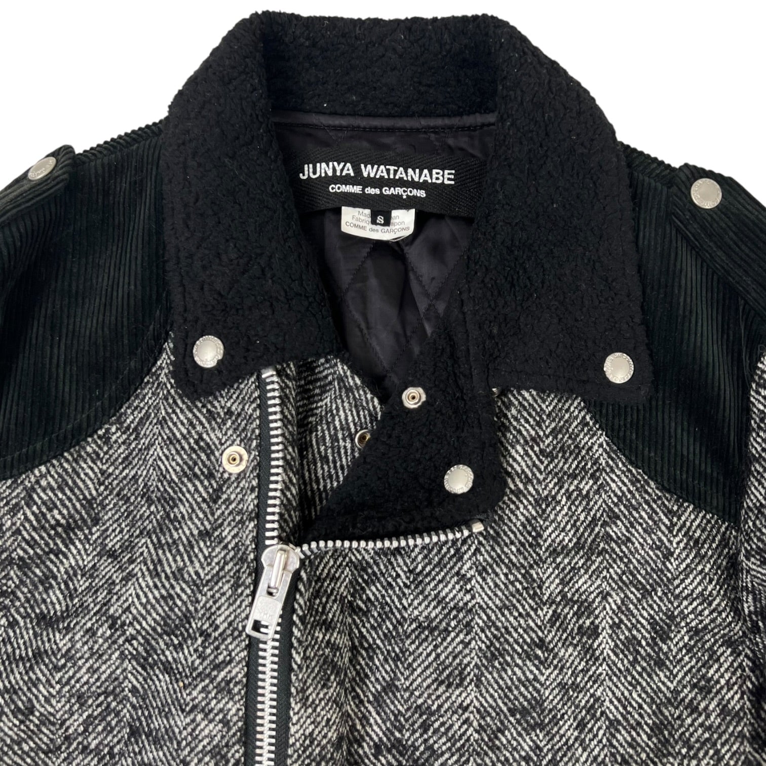 Junya Watanabe x Comme Des Garçons Patchwork Wool Tweed Biker Jacket Grey