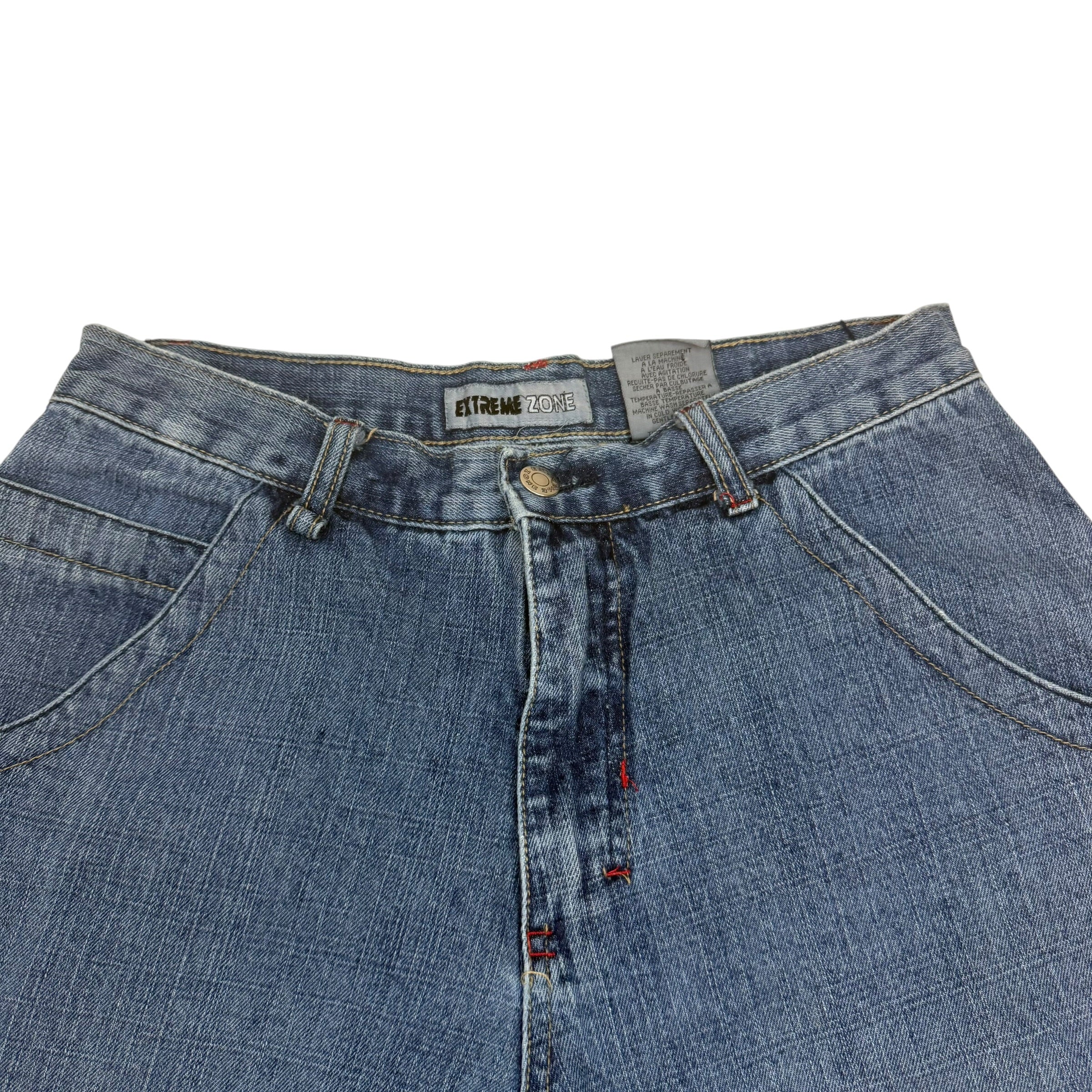 Vintage Extreme Zone Embroidered  Wide Leg Baggy Jeans Blue