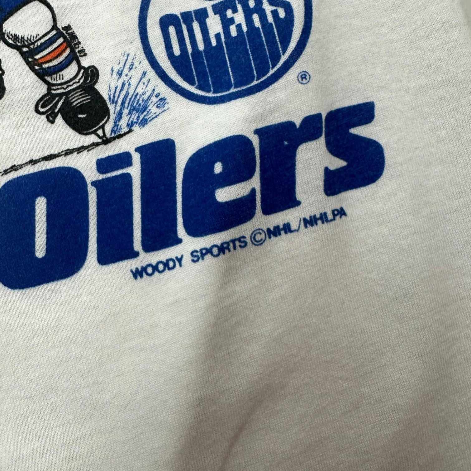 Vintage Edmonton Oilers Big Head ‘Slap Shot’ Tee White