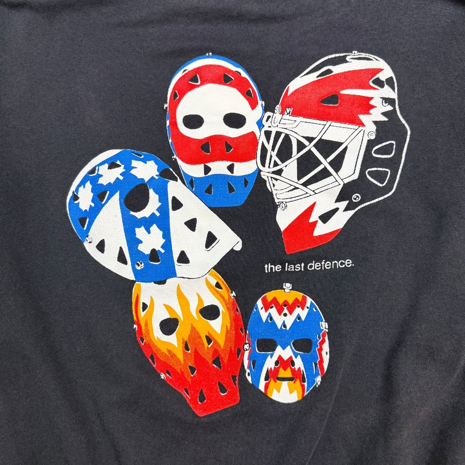 Vintage Molson Canadian Hockey ‘The Last Defence’ Goalie Mask Crewneck Faded Black