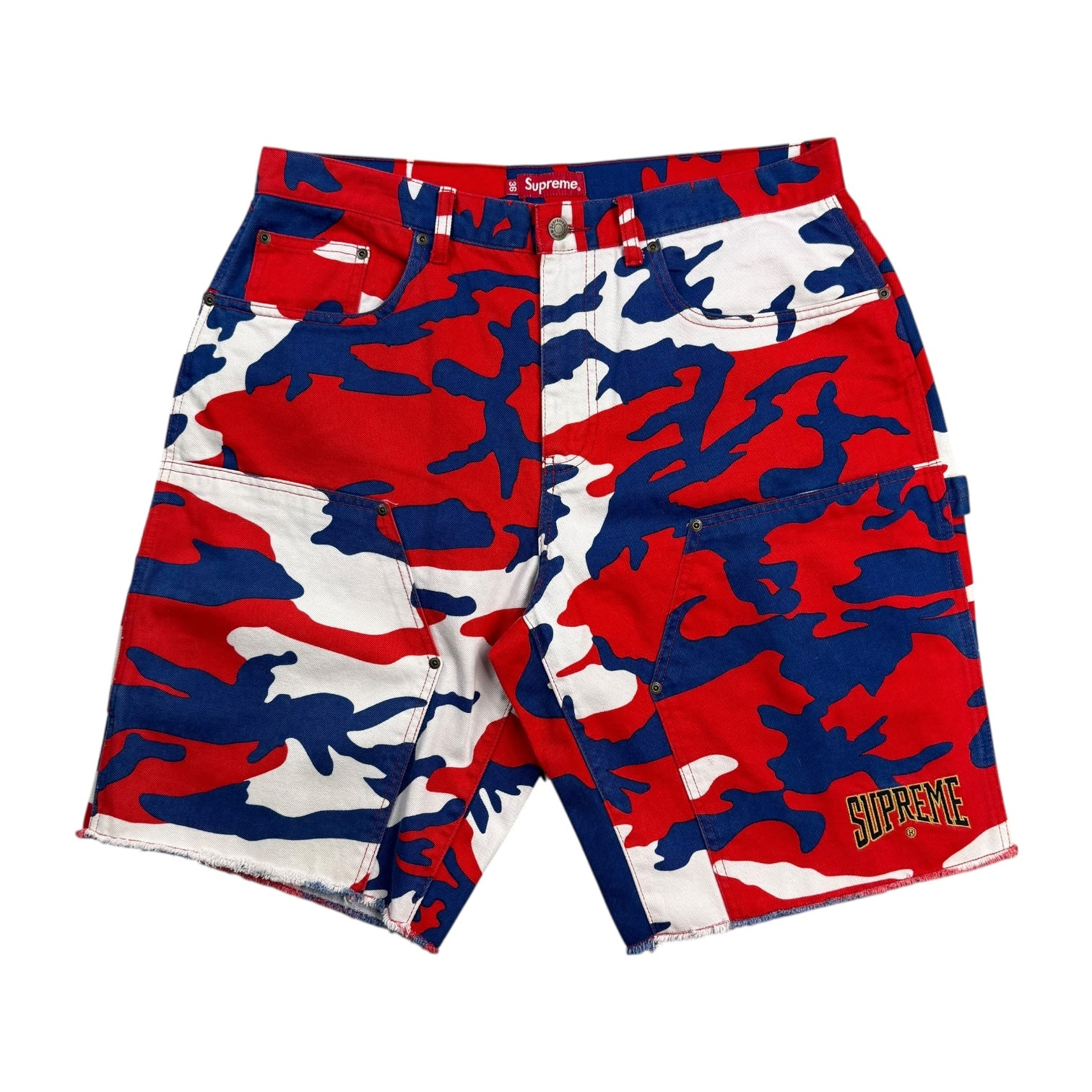 Supreme Cutoff Double Knee Denim Painter Short ‘Red Camo’