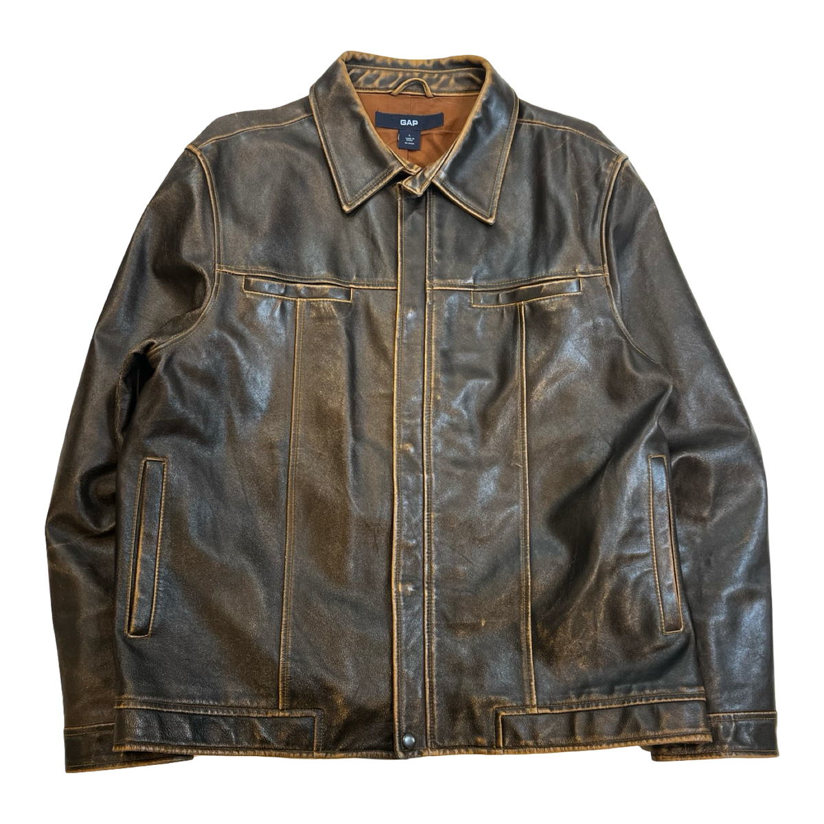 Vintage GAP Distressed Brown Leather Jacket