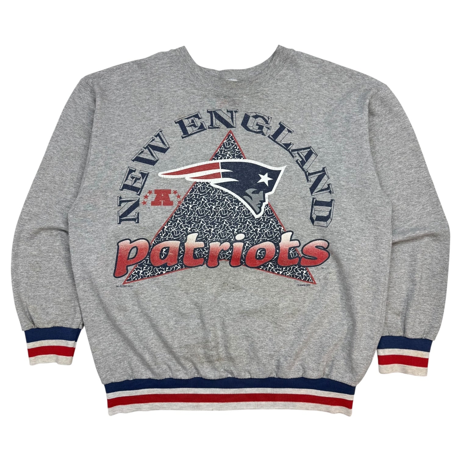 1995 New England Patriots Crewneck Grey/Blue/Red