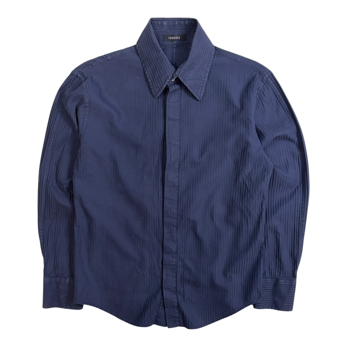 Vintage Versace Stripped Button-Up Shirt Navy