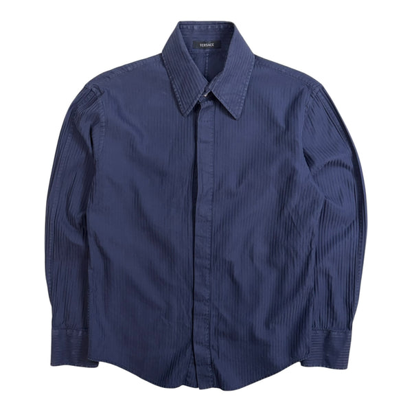 Vintage Versace Stripped Button-Up Shirt Navy