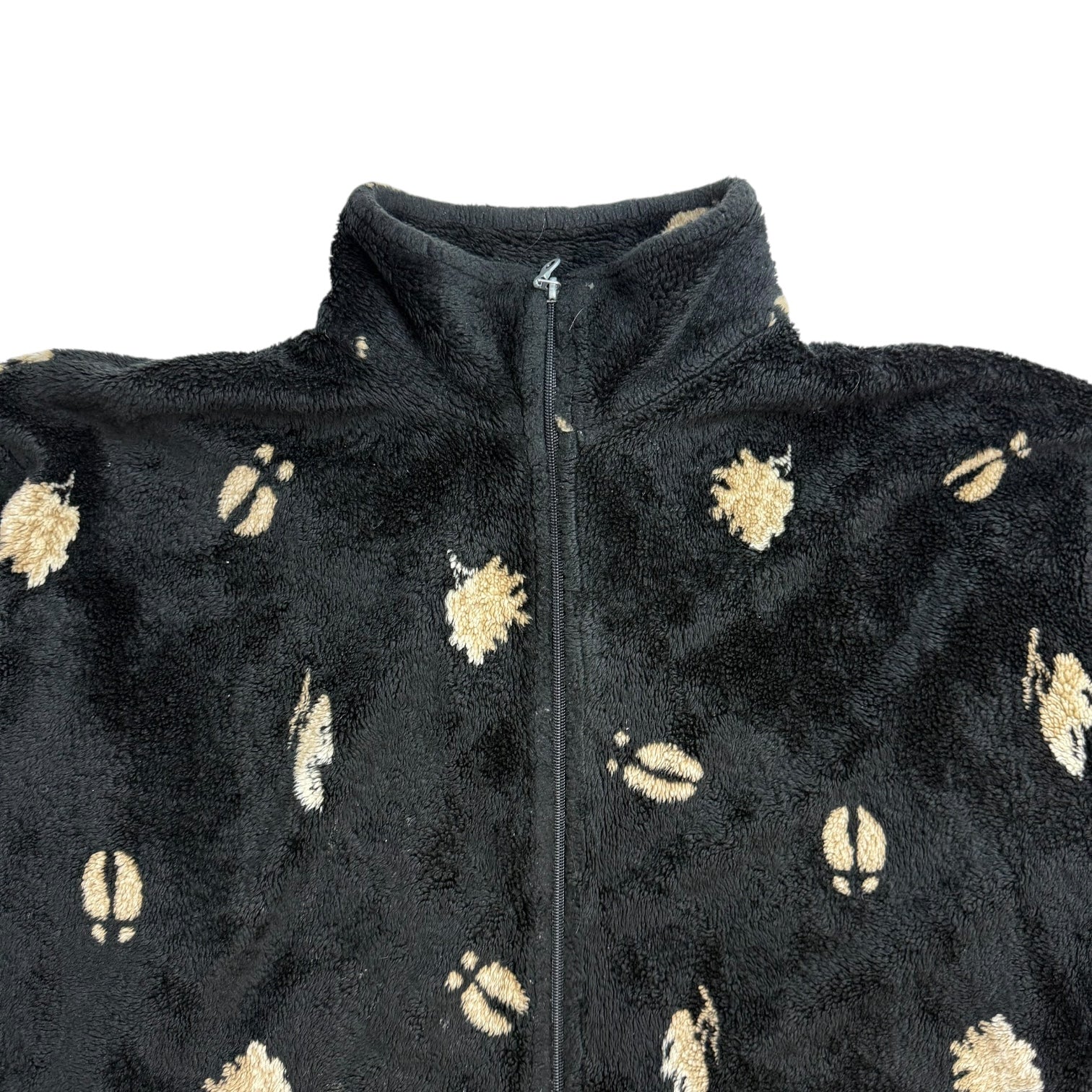 Vintage Moose Print Sherpa Zip Up Jacket