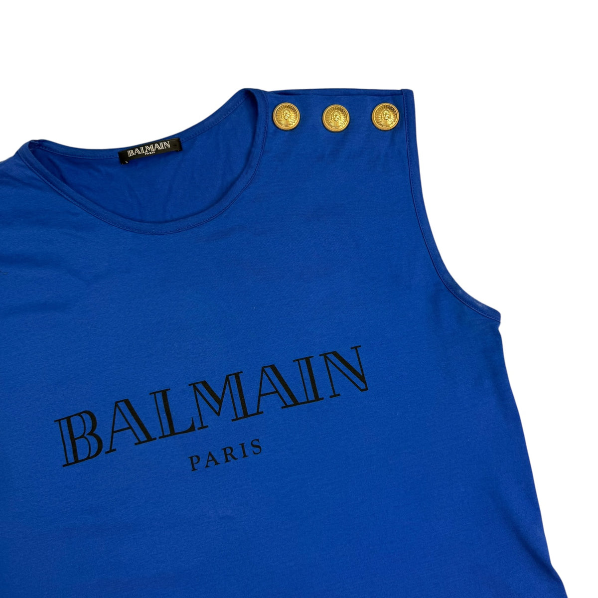(W) Balmain Logo Print Tank Top Blue