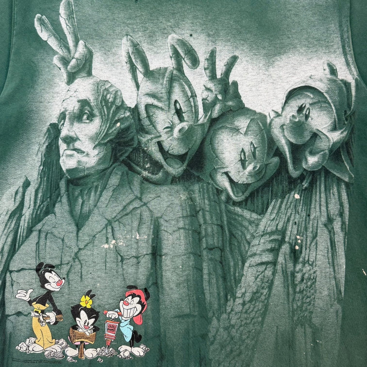 Vintage Animaniacs Mount Rushmore Tee Green
