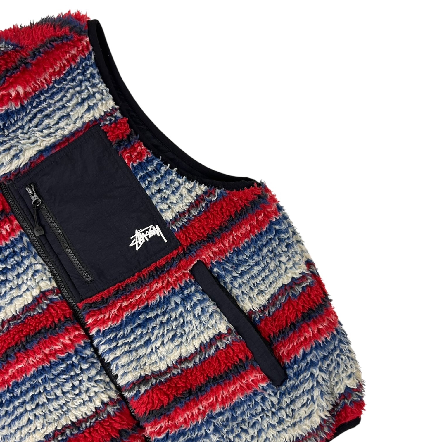 Stussy Striped Sherpa Vest Blue/Red/White