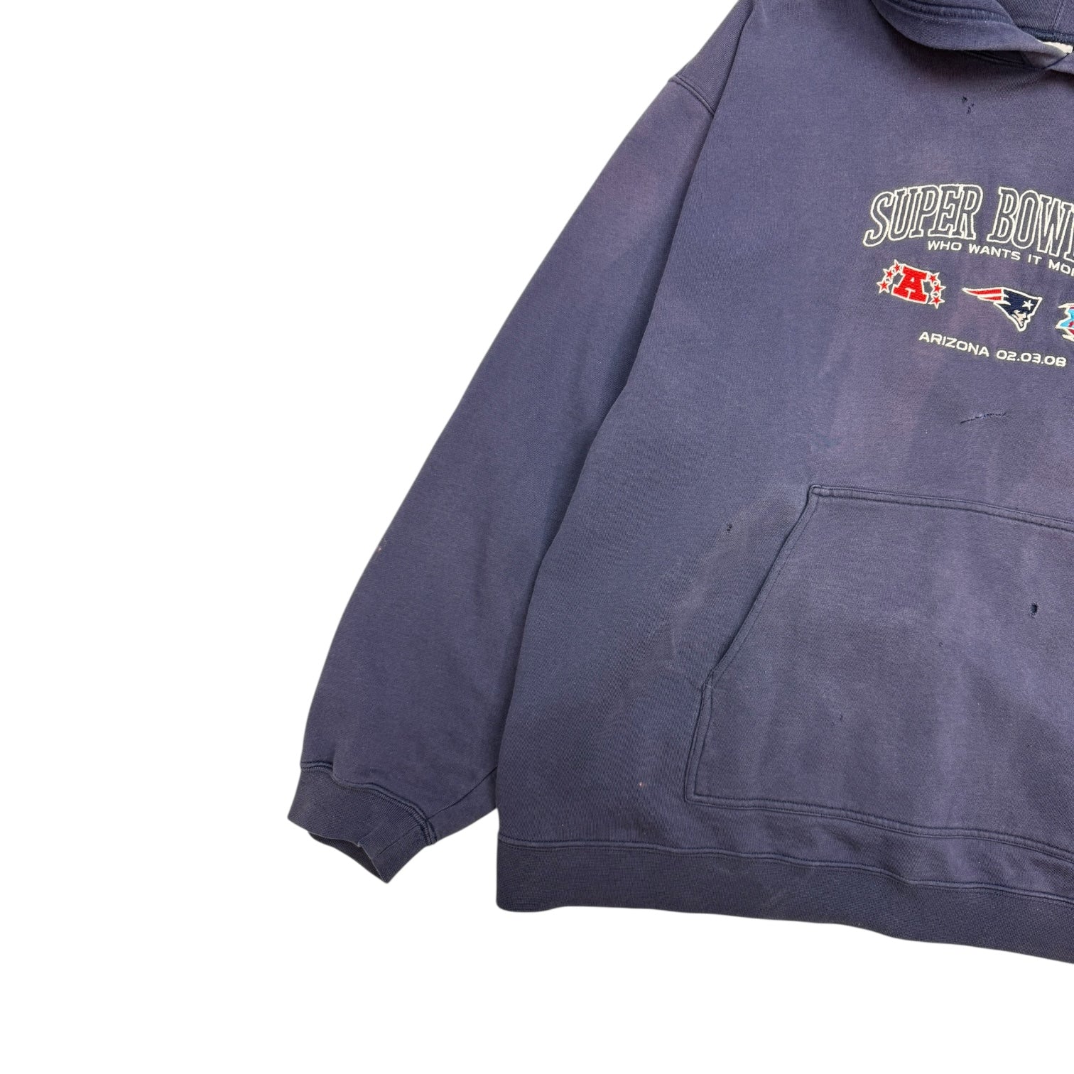 Vintage New England Patriots Super Bowl Hoodie Washed Navy