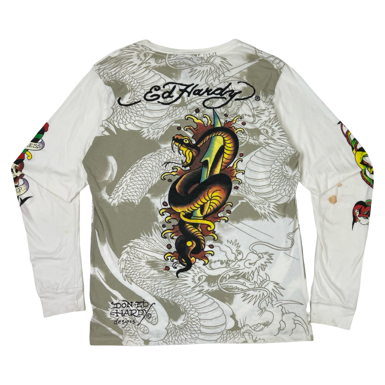 Vintage Ed Hardy by Christian Audigier Tiger Long Sleeve T-Shirt White