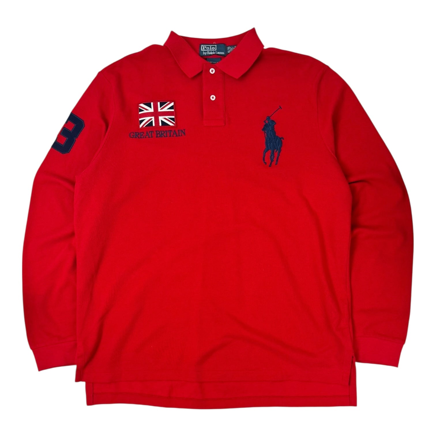 Vintage Polo Ralph Lauren Great Britain “3” Long Sleeve Polo Shirt Red