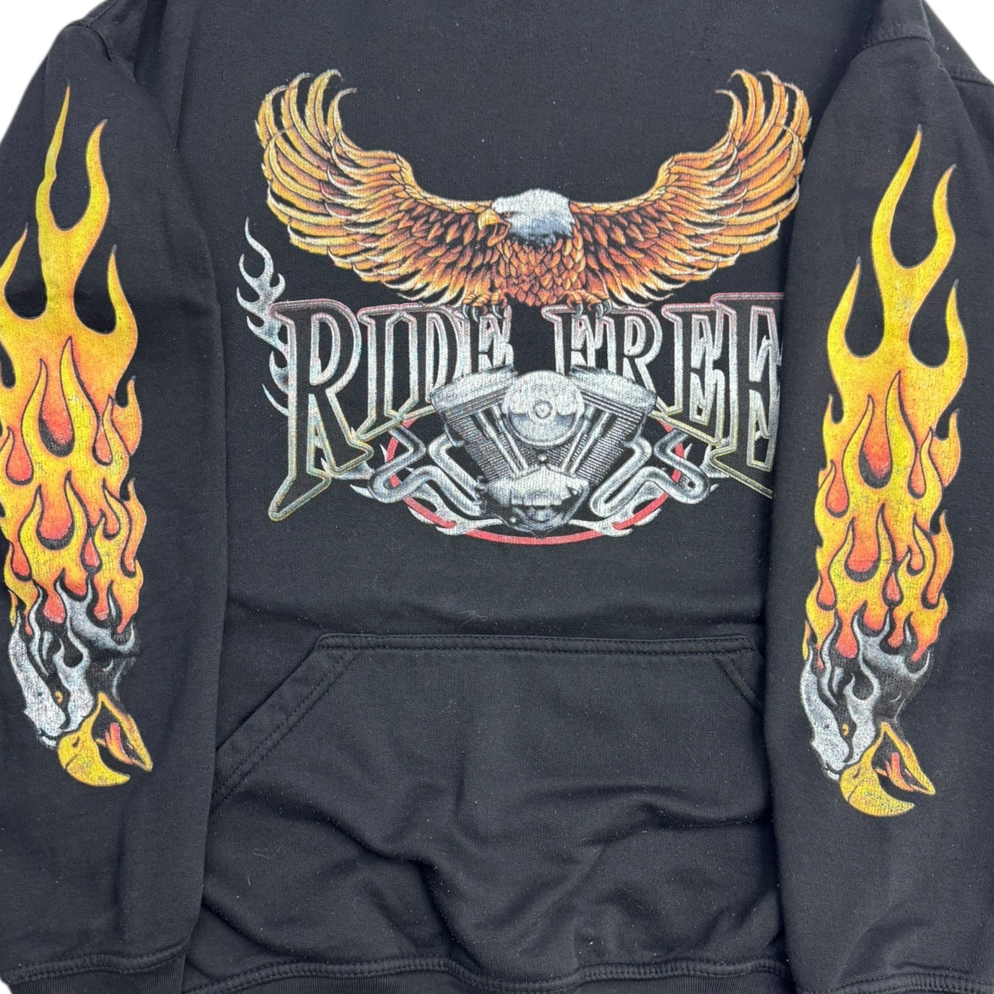 Vintage Ride Free Eagle Flamesleeve Biker Hoodie