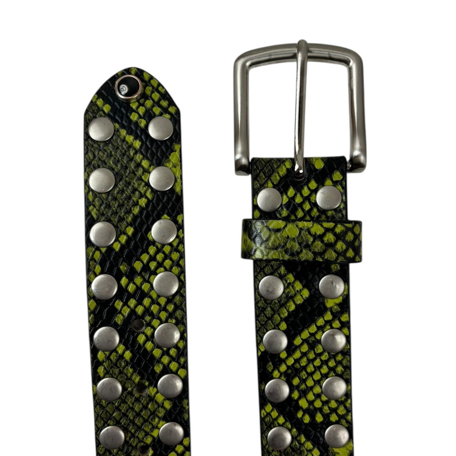 Stussy 8 Ball Studded Leather Belt Green Snake Skin