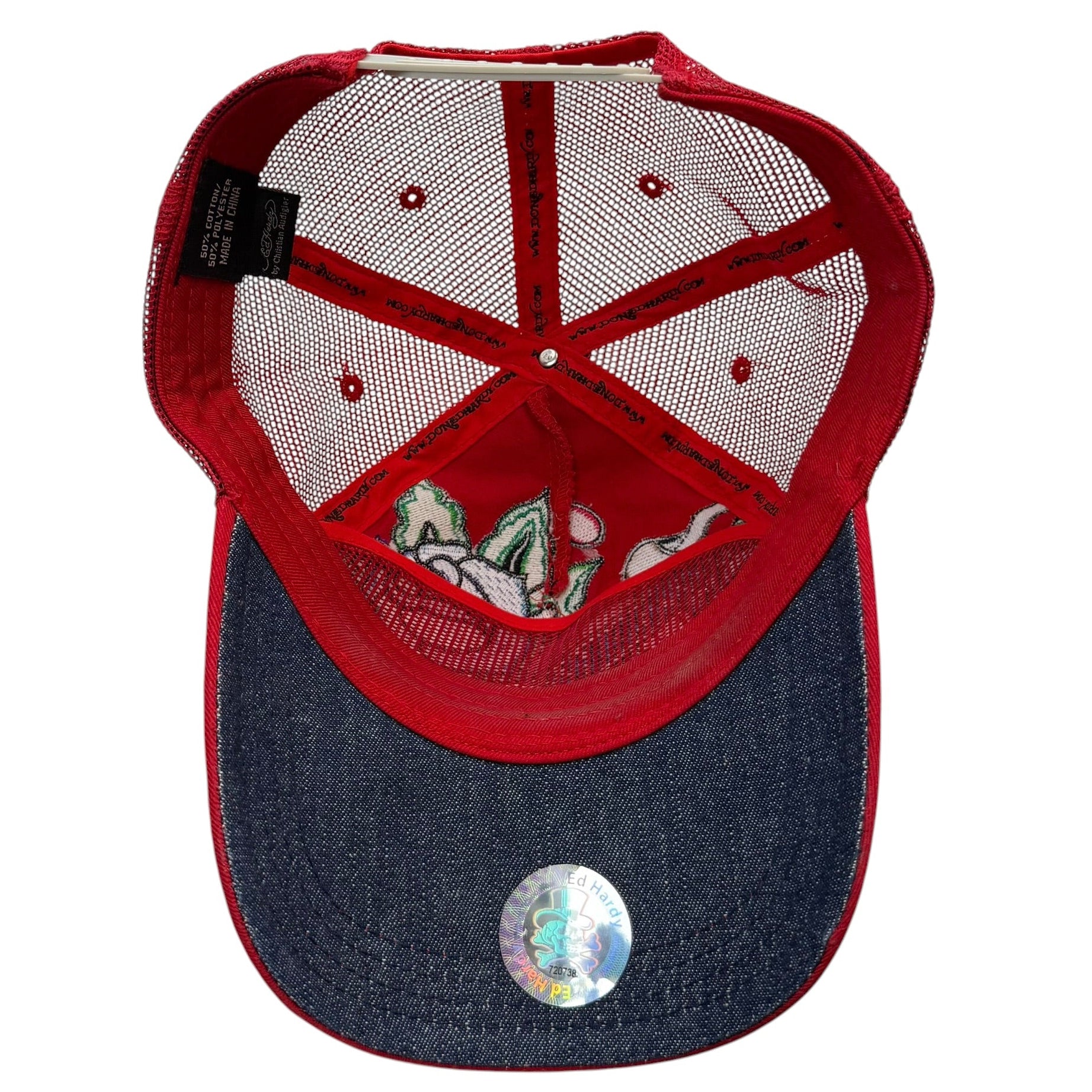Vintage Ed Hardy By Cristian Audigier Embroidered Snapback Red