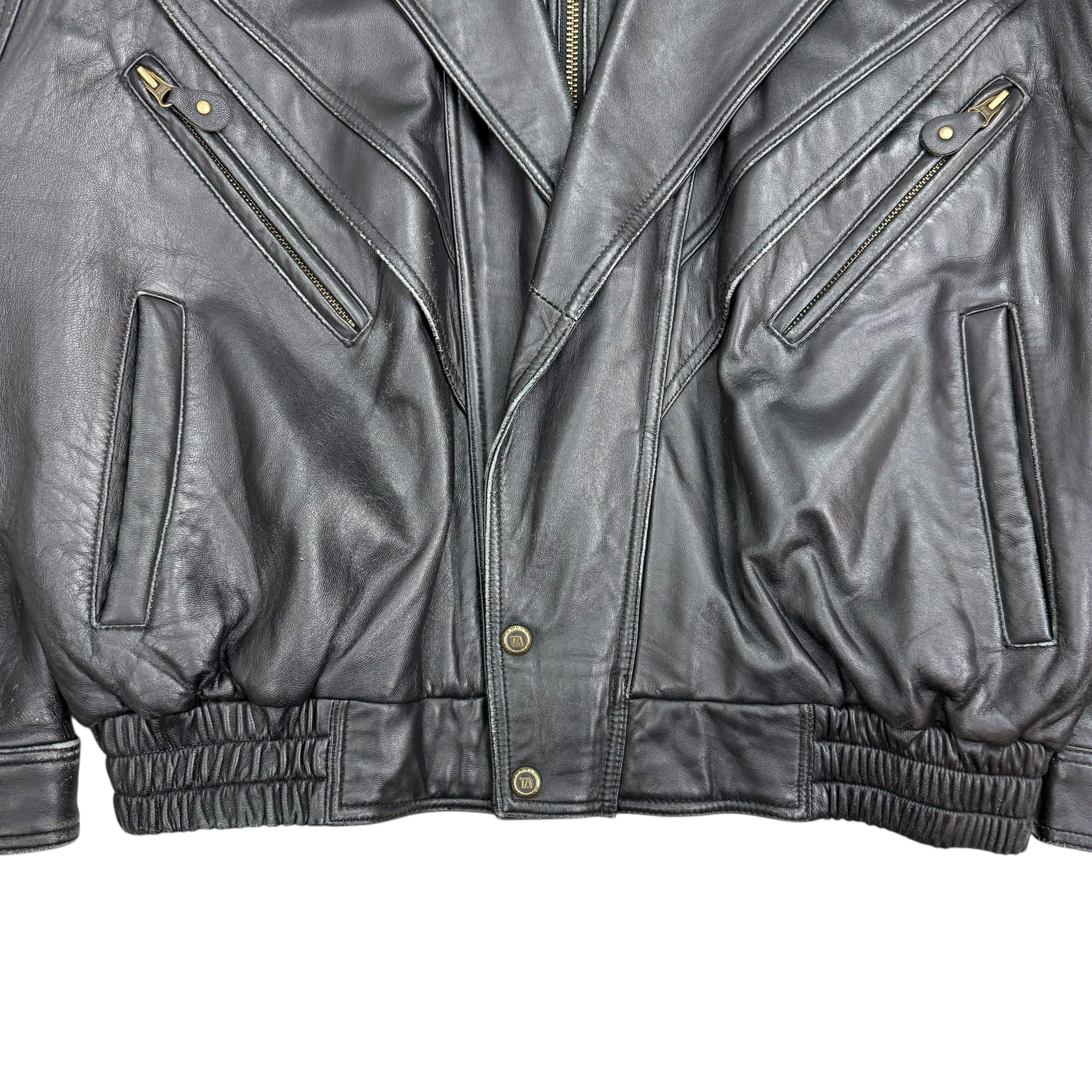 Vintage Double Collar Leather Jacket Black