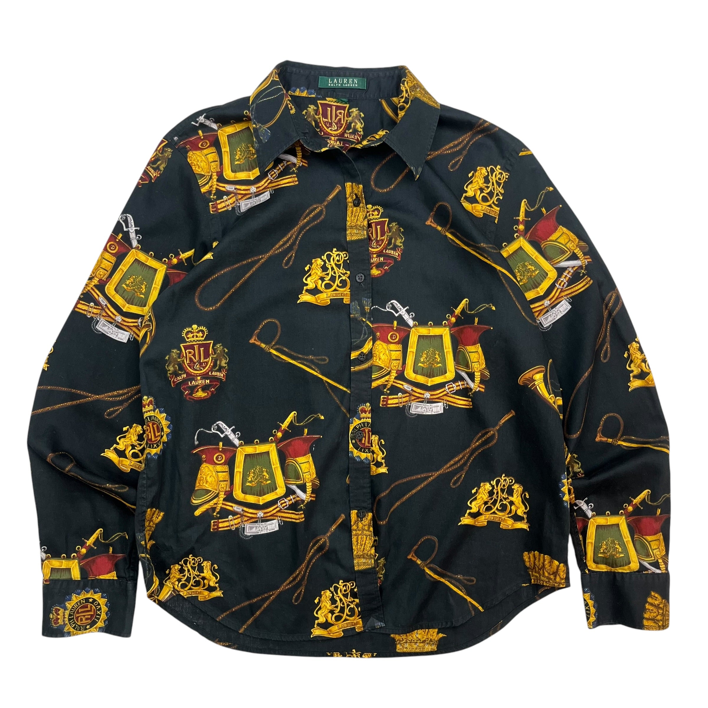 (W) Vintage Lauren Ralph Lauren Crest Button Up Shirt Black