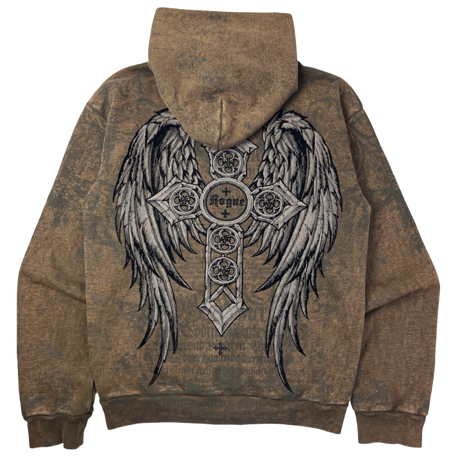Vintage Y2K Affliction Flocked Celtic Winged Cross Zip Up Hoodie