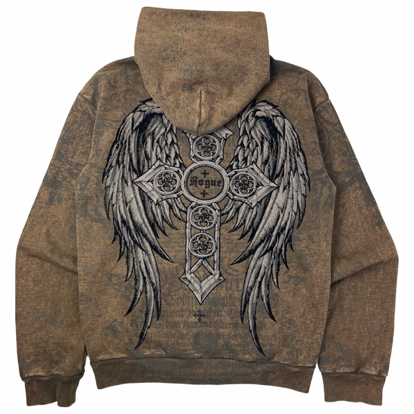 Vintage Y2K Affliction Flocked Celtic Winged Cross Zip Up Hoodie