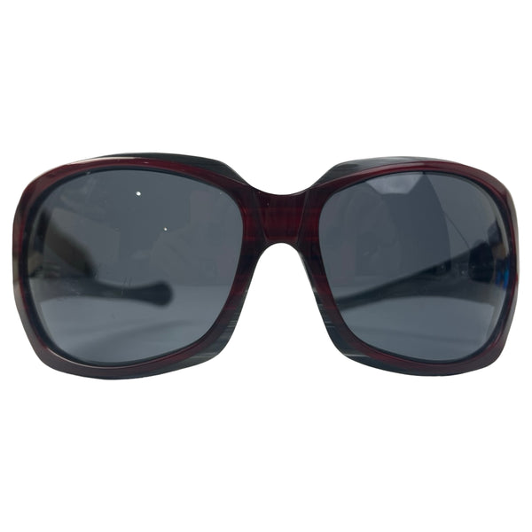 (W) Vintage Oakley Script Sunglasses Burgundy & Grey Horn