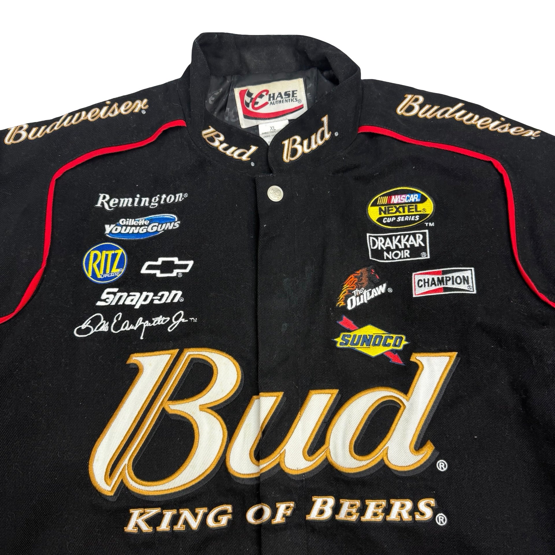 Vintage NASCAR Dale Earnhardt Jr Budweiser King Of Beers Racing Jacket Black