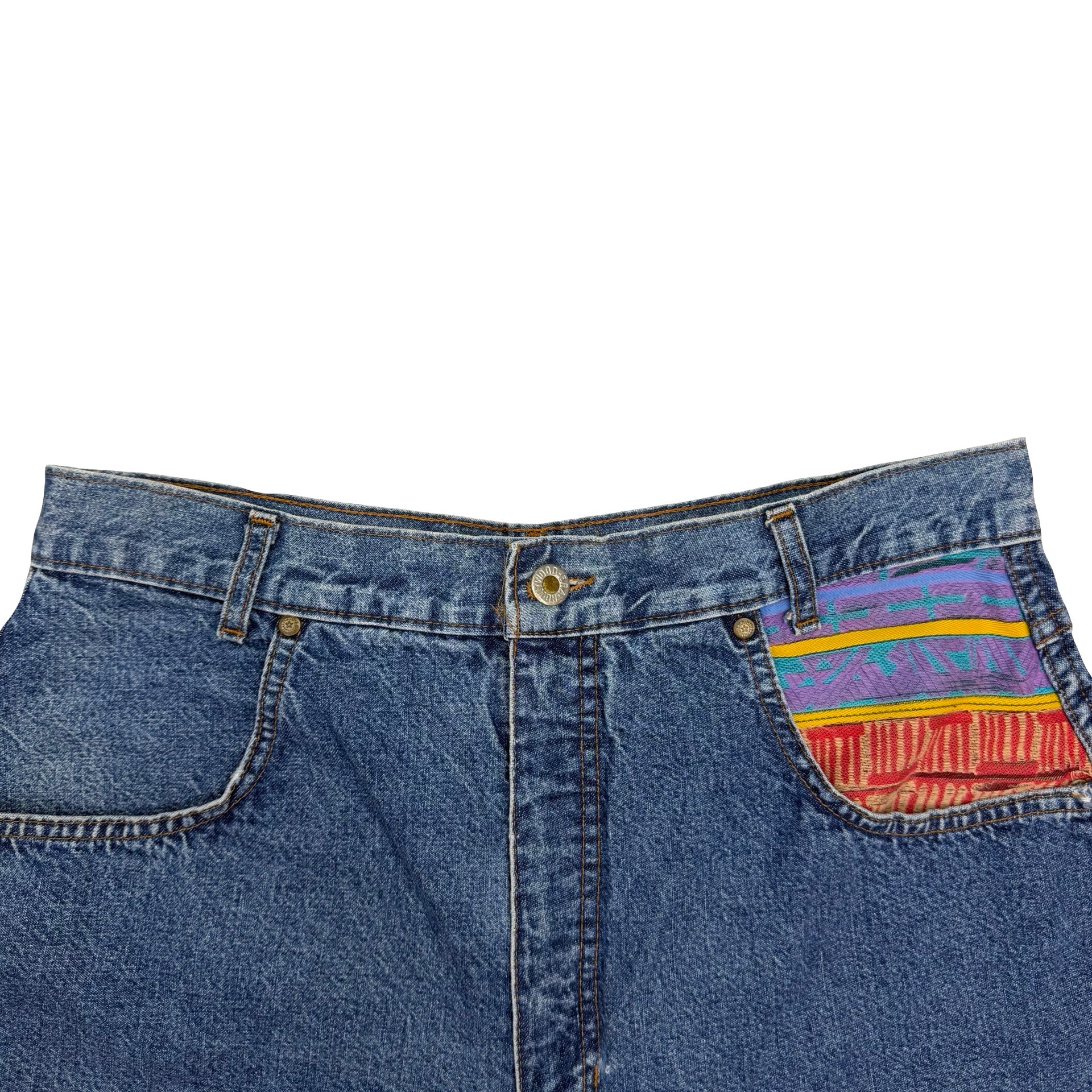 Vintage Hollywood Denim Patchwork Shorts Blue