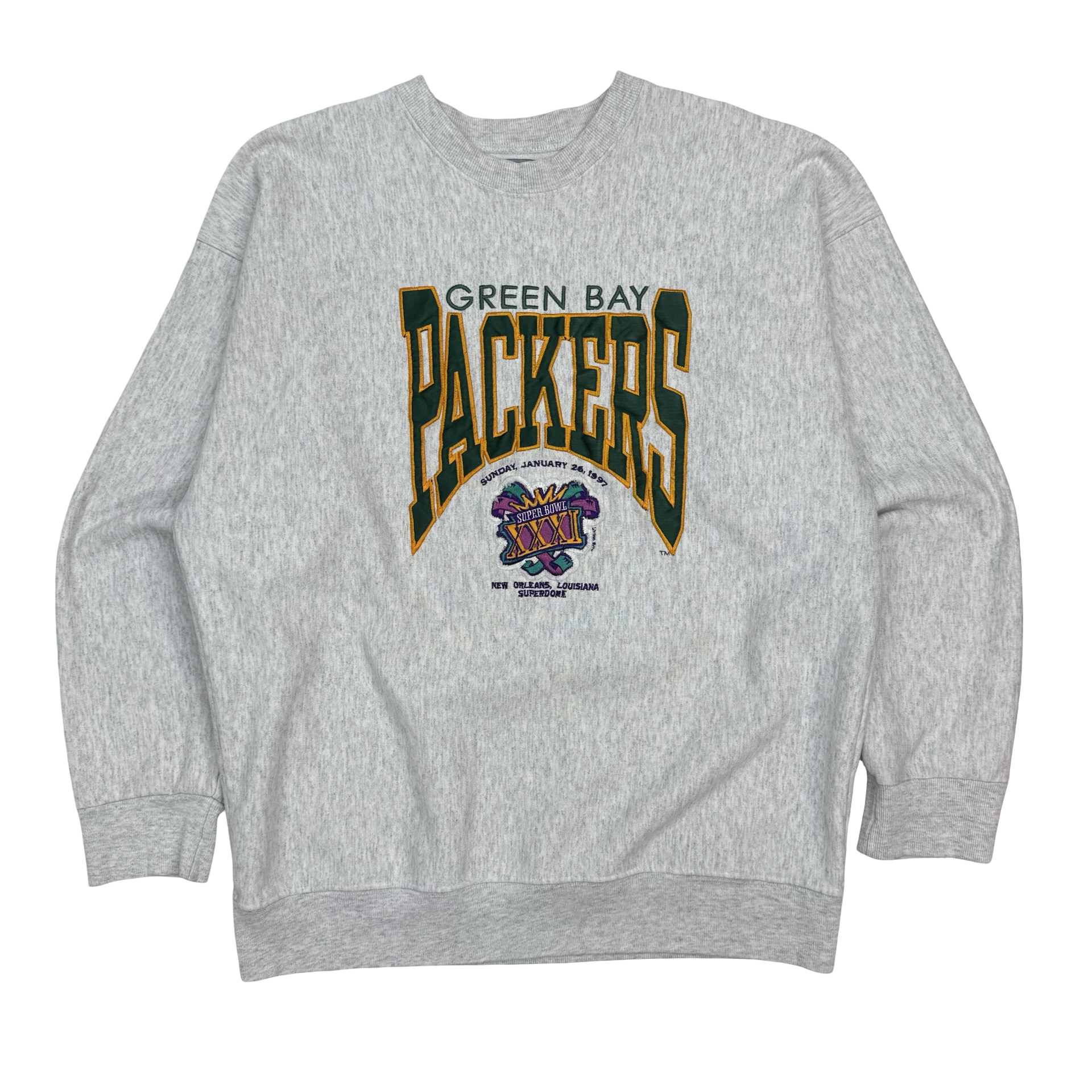1997 Green Bay Packers Super Bowl XXXI Crewneck Grey