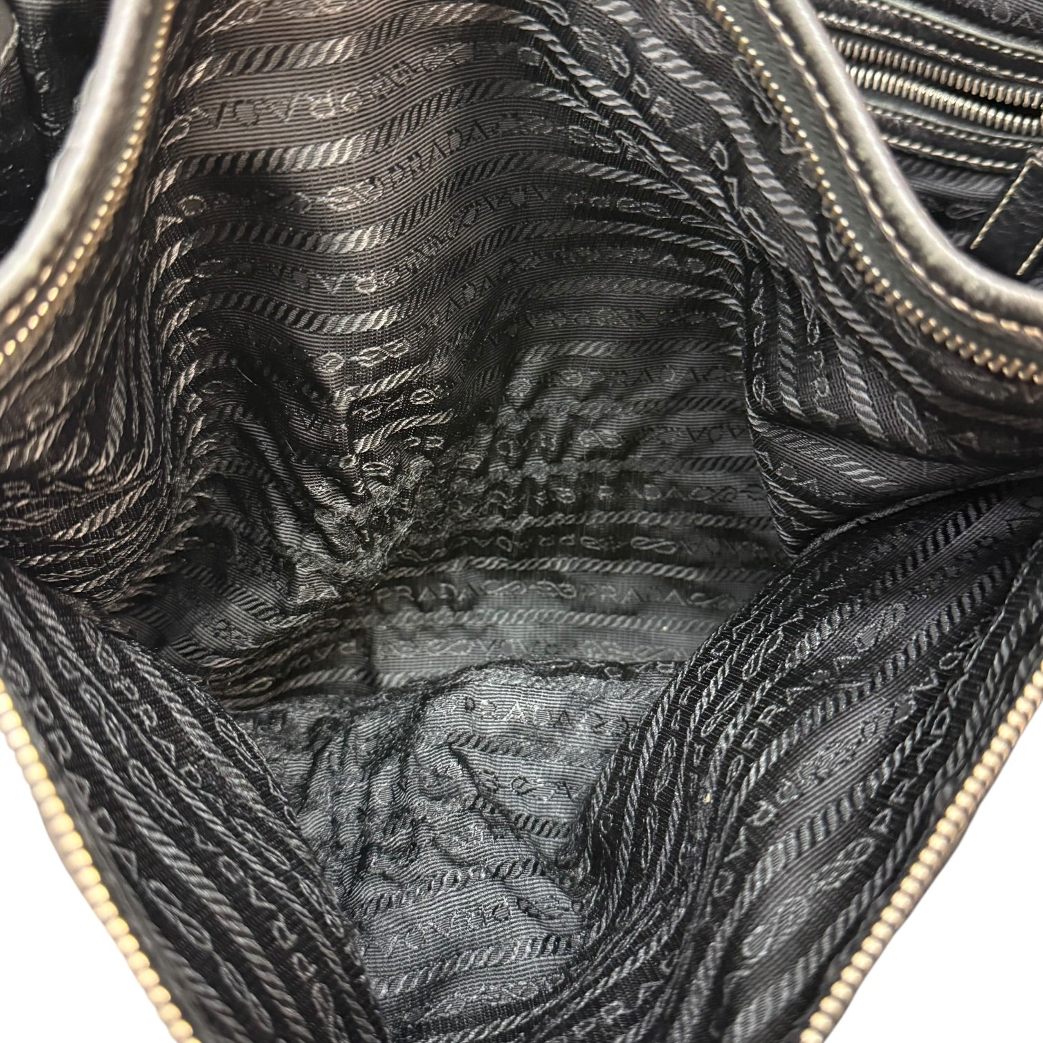 Prada Enameled Metal Trinagle Logo Nylon Messenger Bag Black