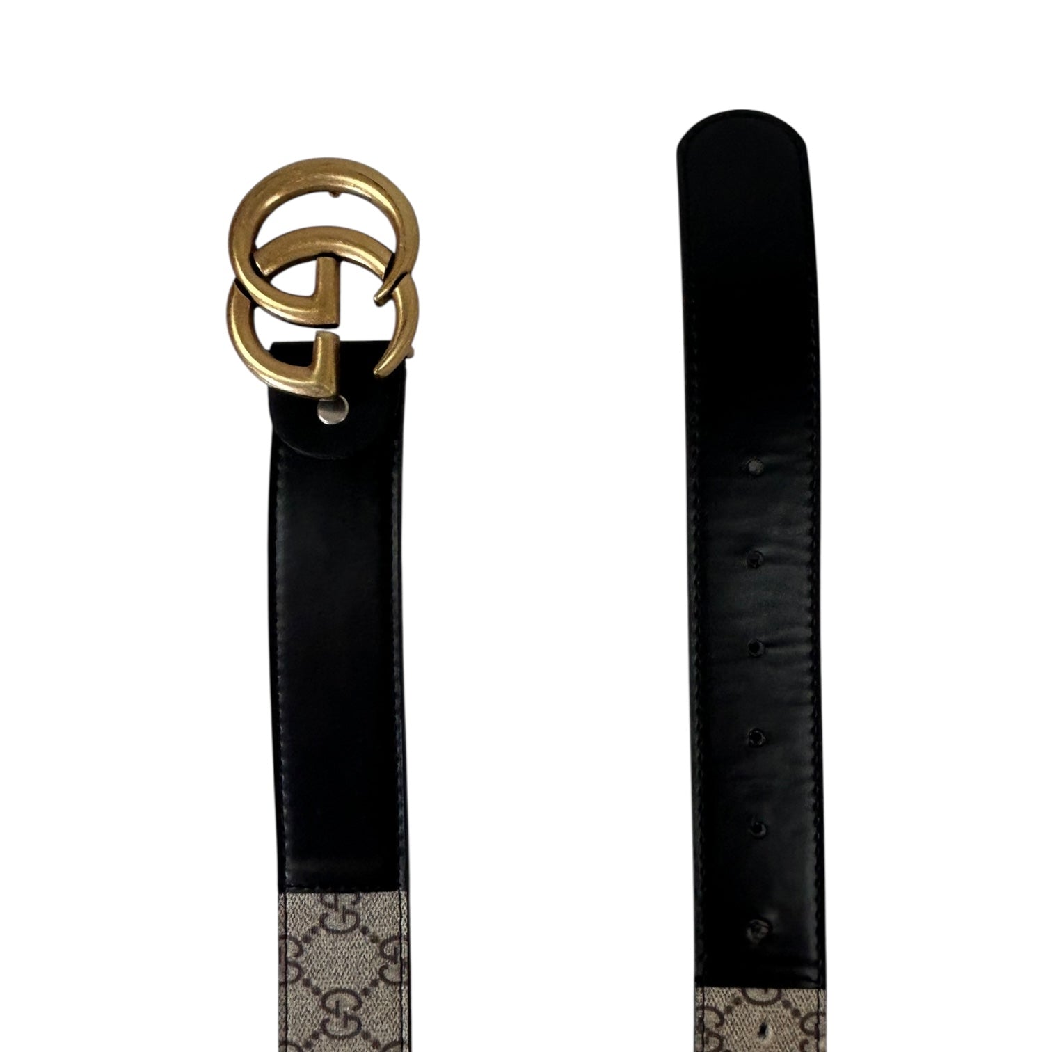 Gucci Brown GG Marmont Logo Belt Beige