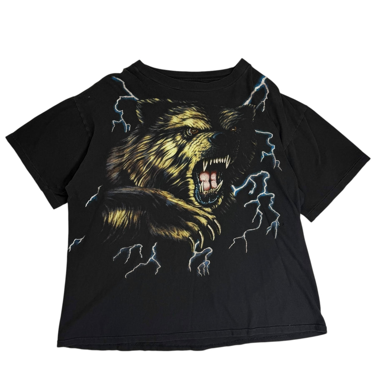 Vintage 90s American Thunder Grizzly Bear All Over Print Tee Black
