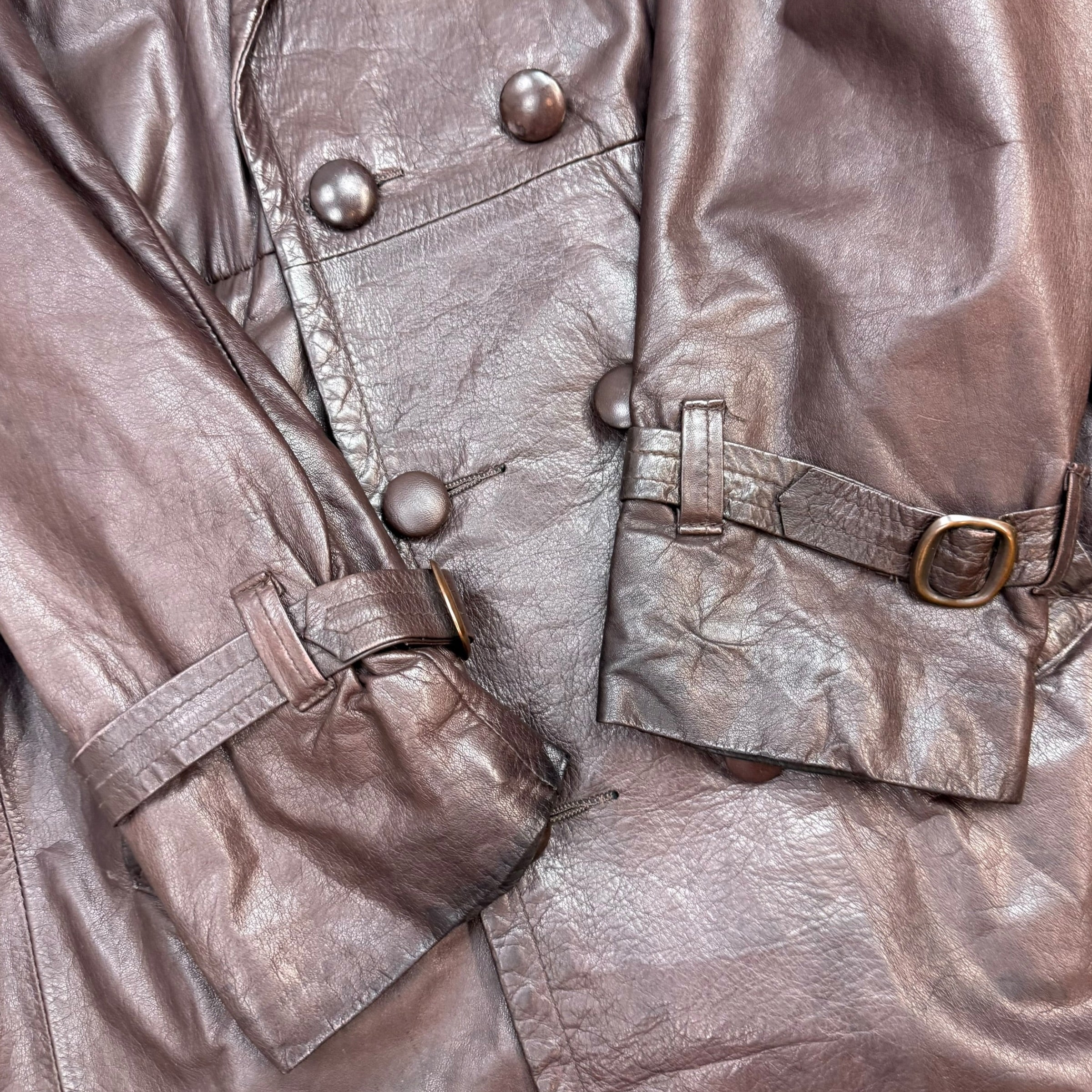 W) Vintage Sidney Leather Trench Coat Brown