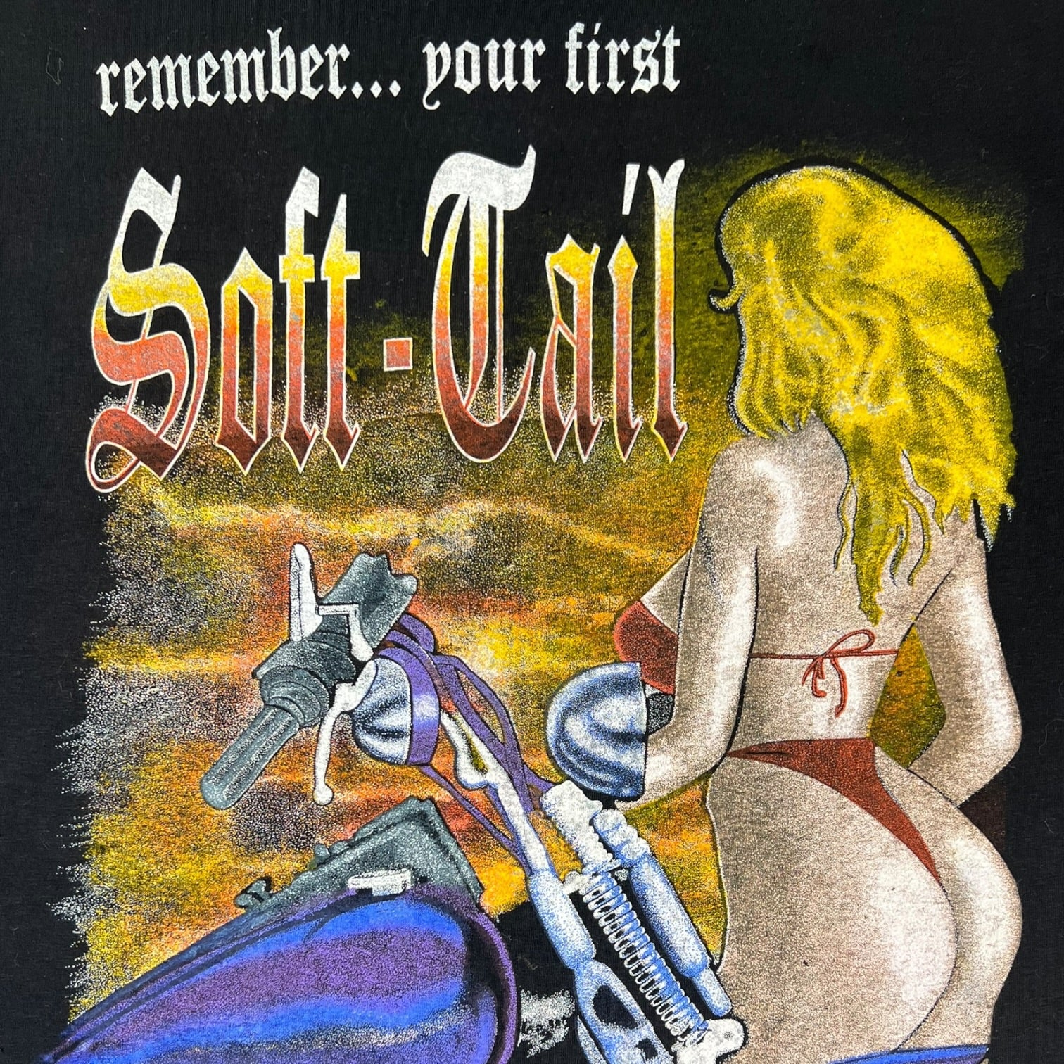 Vintage “Remember Your First Soft-Tail” Motorcycle T-Shirt Black