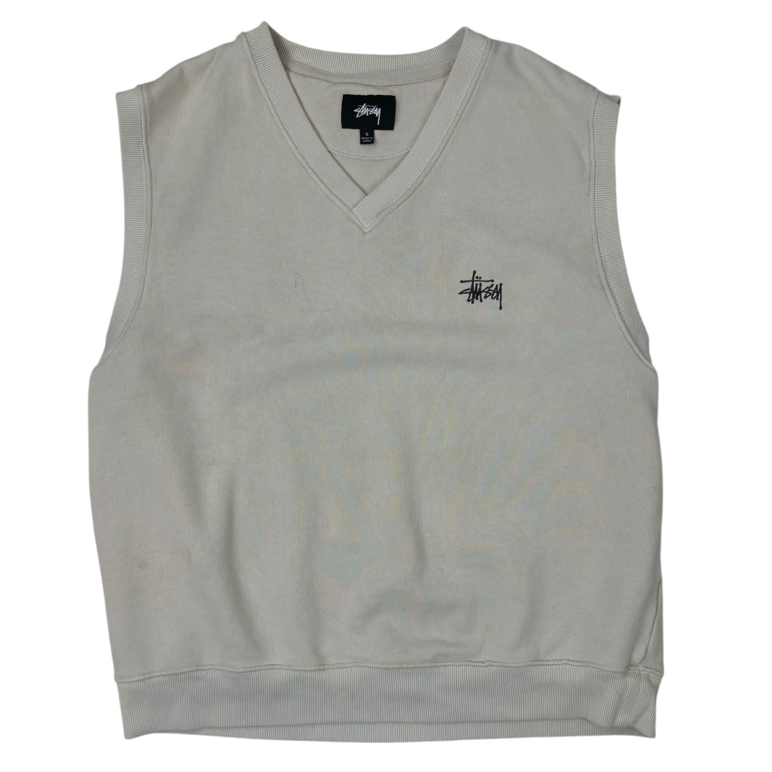 Stussy V-Neck Cotton Sweater Vest Bone