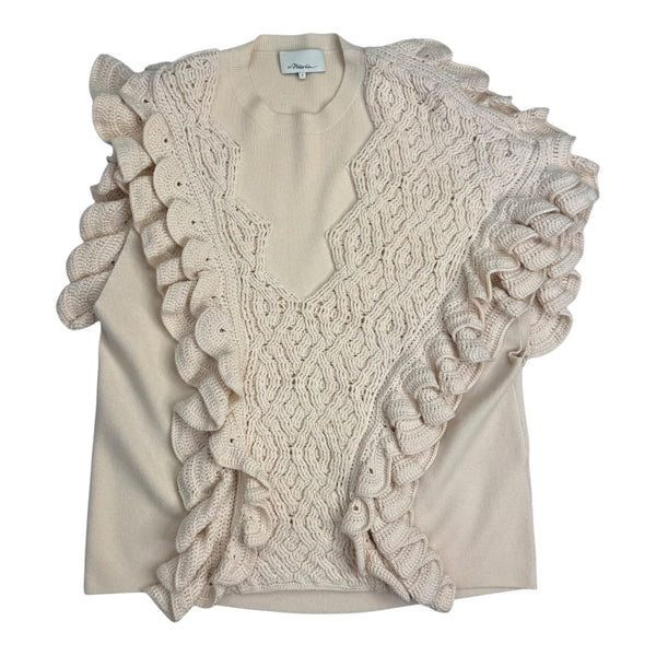 (W) 3.1 Phillip Lim Wool Crochet Ruffle Sleeveless Knit Sweater Vest Cream