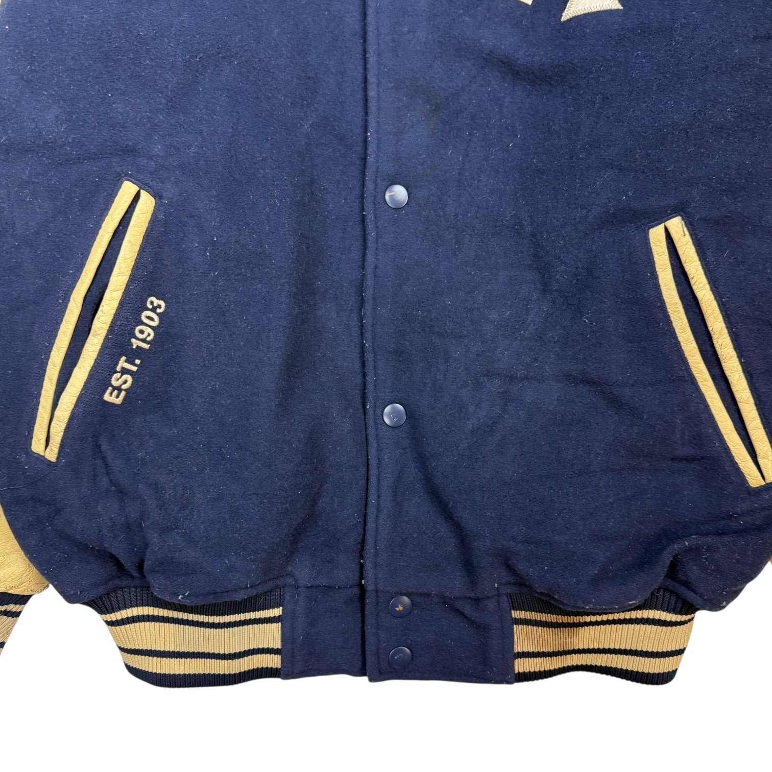 1990s Majestic New York Yankees Letterman Jacket Leather Navy Blue