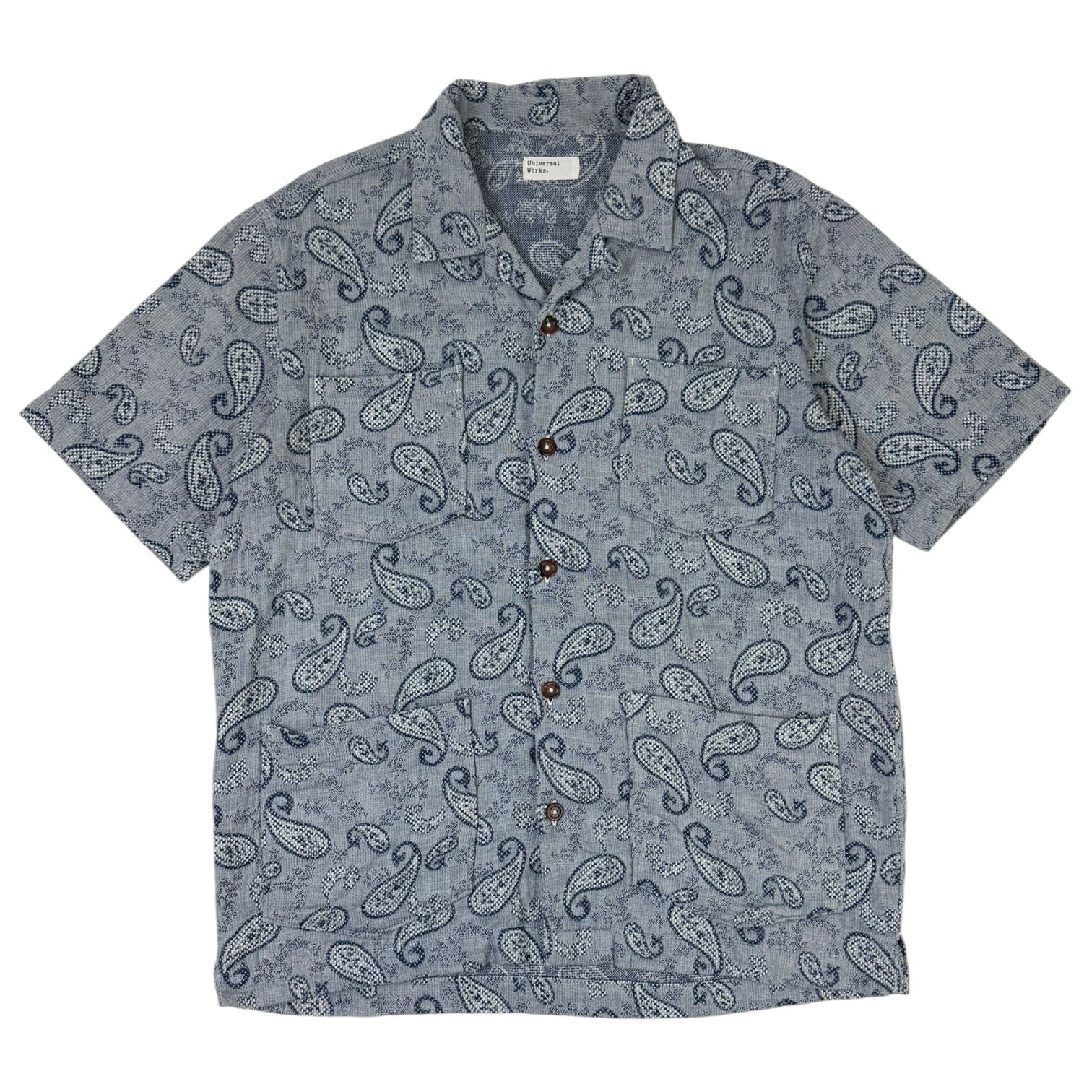 Universal Works Paisley Short Sleeve Button Up Grey/Blue