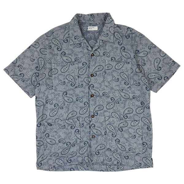 Universal Works Paisley Short Sleeve Button Up Grey/Blue